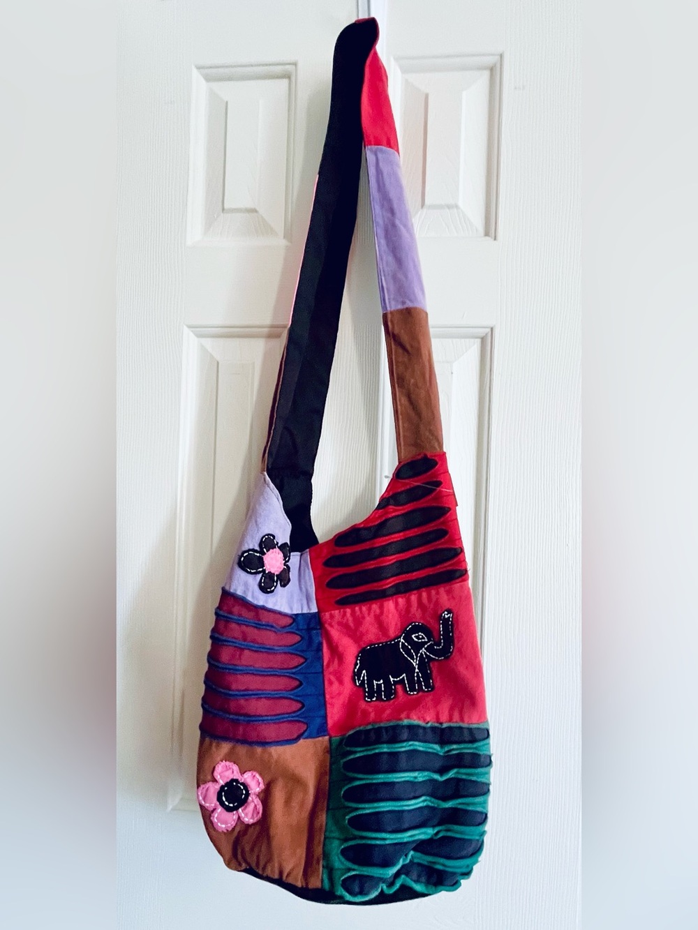 Patchwork Multi-Color Elephant Embroidered Shoulder Bag